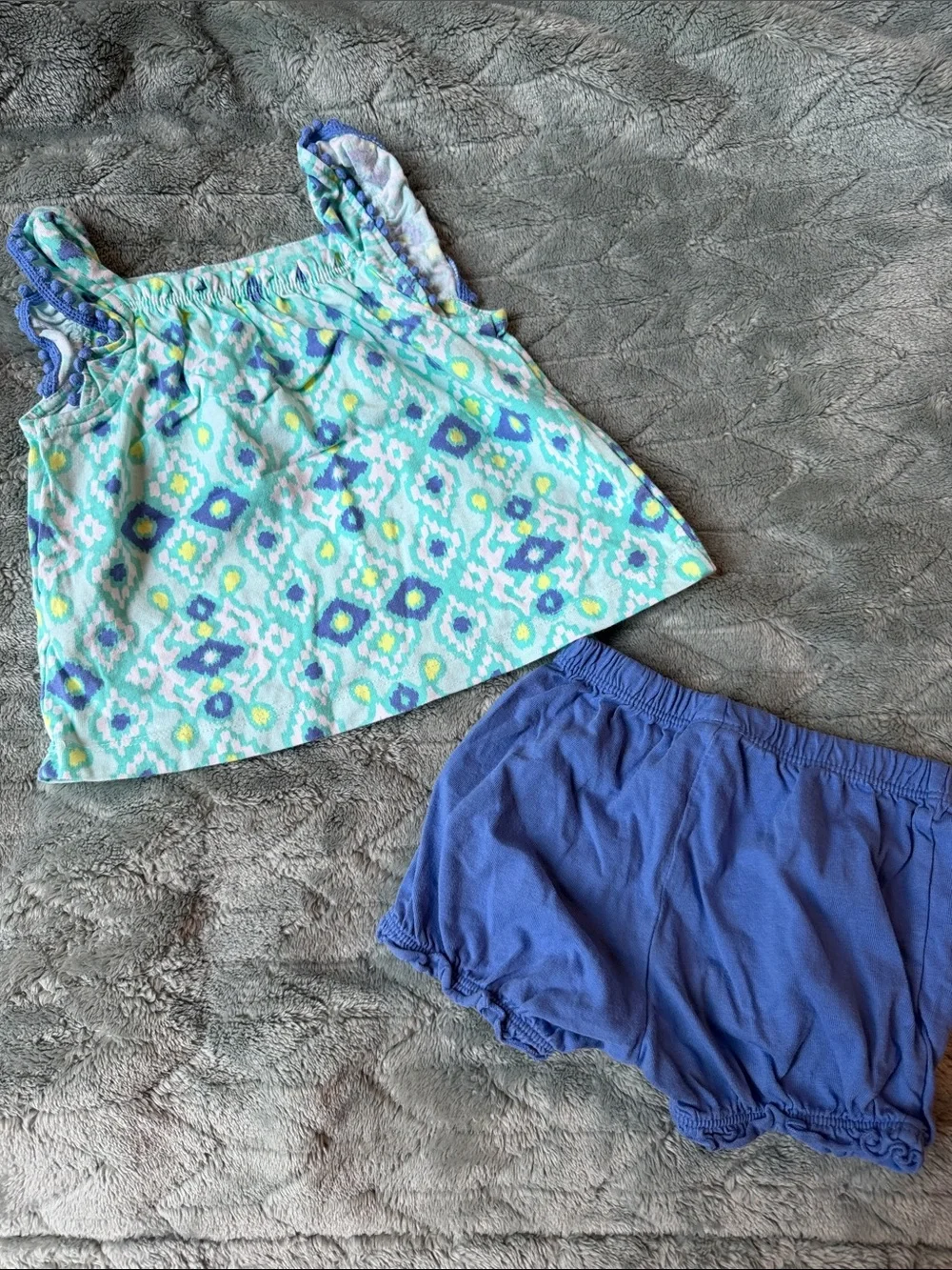 Carter's Mint Floral Romper with Purple Trim and Yellow Accents